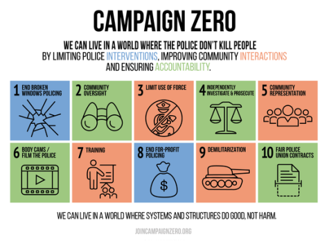 Campaign Zero was launched by Deray McKesson and other activists earlier this year as a solution to end police brutality. You can learn more at http://www.joincampaignzero.org/#vision.