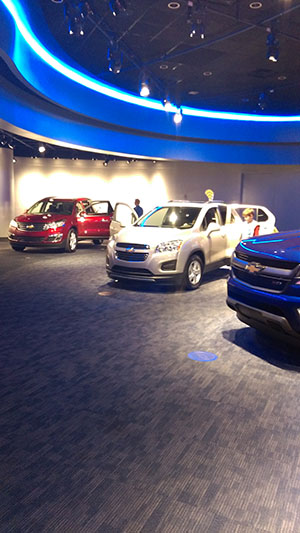 In a Chevrolet showroom outside of the indoor ride Test Track, the most innovative designs are on display. 