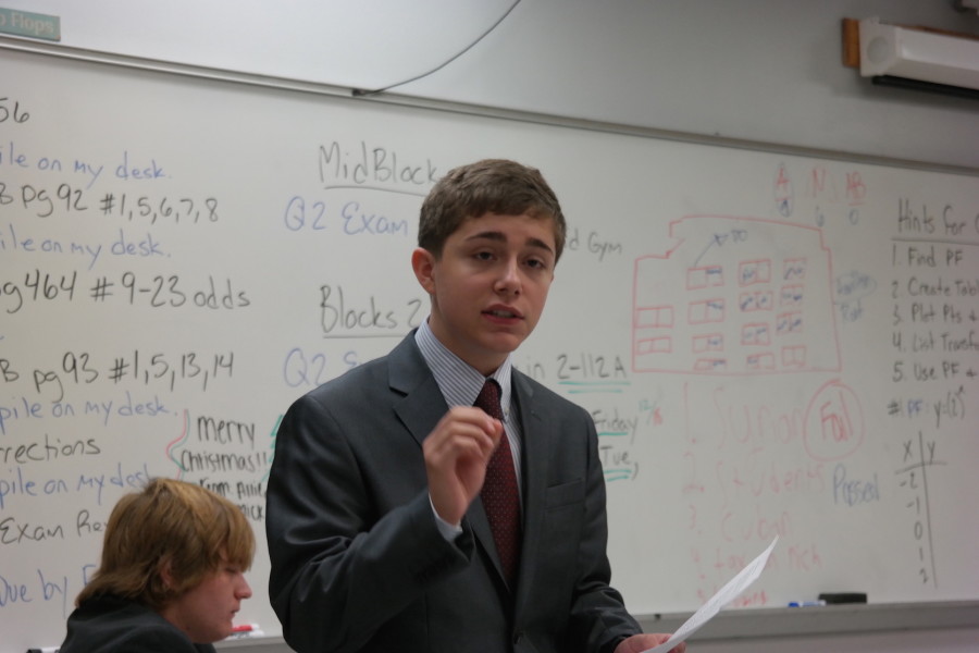 Freshman Michael McNamara competes during congressional debate, in which he was awarded Best Novice in his respective chamber.