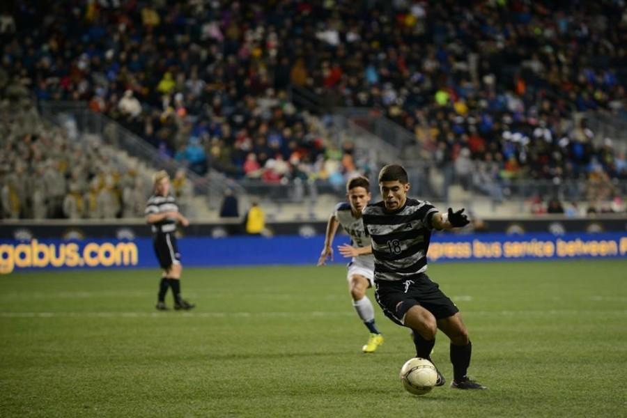Arroyo playing in the Army vs. Navy soccer game. (photo provided by Marcos Arroyo)