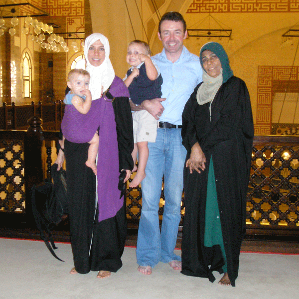 Another picture of the Crossan family visiting a mosque in Bahrain. They are seen here with a close friend.