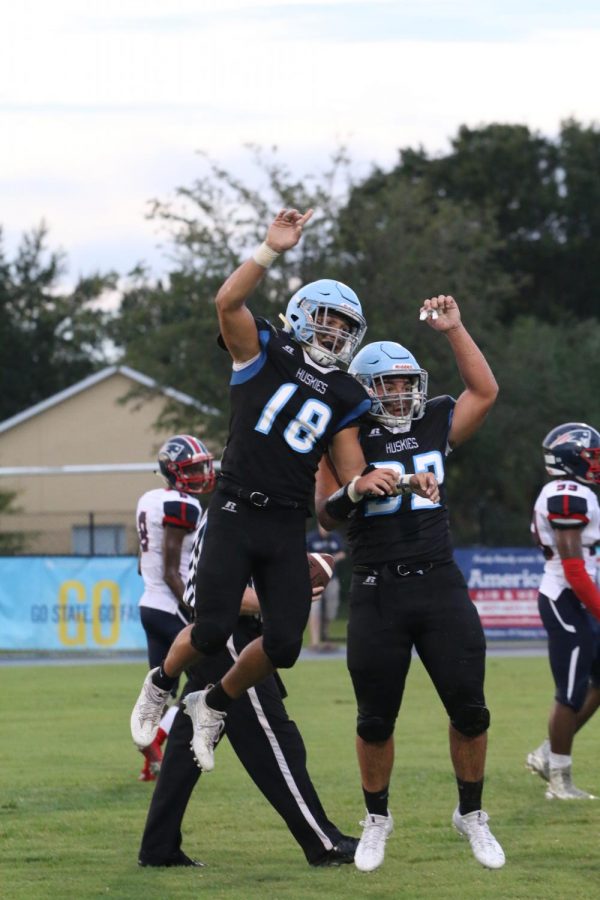 Running back Oliver Hart celebrates a touchdown against Lake Brantley in the first game of the season, a 22-12 win. 