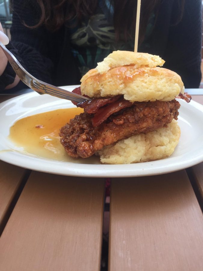 There are many creative combinations at Maple Street. This particular biscuit is called the Sticky Maple. 