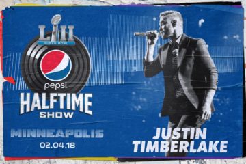 A poster promoting Timberlakes performance at the Super Bowl LII halftime show.