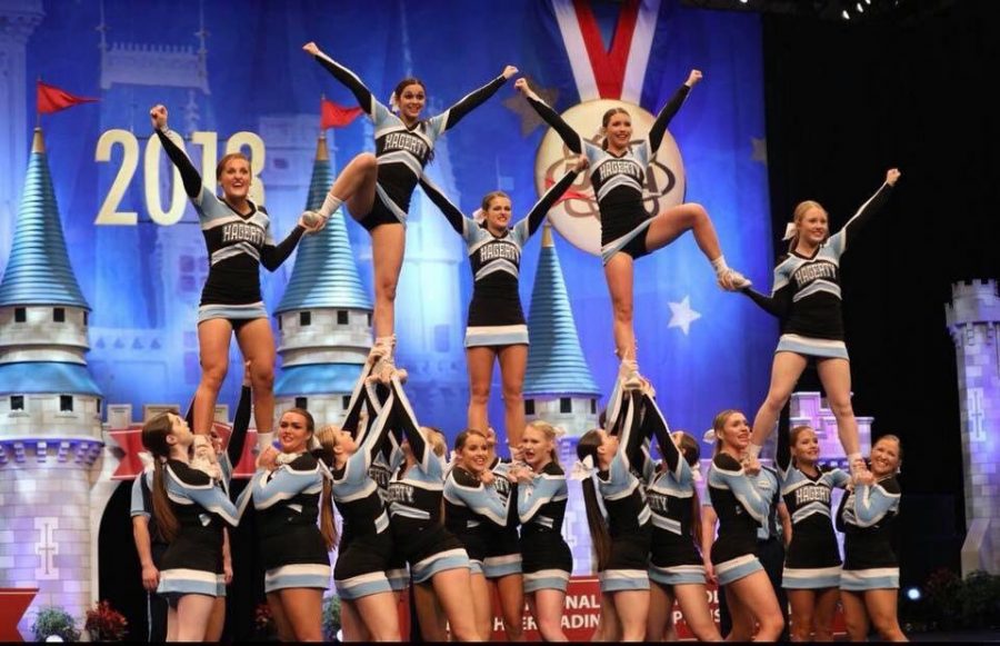 The varsity cheerleaders perform at the National High School Cheerleading Championship at the ESPN Wide World of Sports. The team went on to win the second world championship in program history.