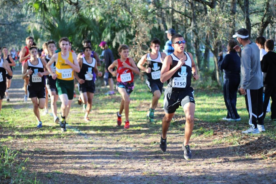 Senior Anthony Del Rosario nears the end of one of his cross country races. He picked up this sport in his junior year after he had too many concussions to continue on in football.