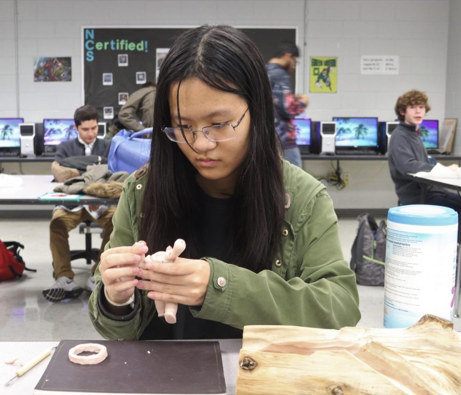 Junior Deborah Lu works on her character project for Modeling and Simulation II.