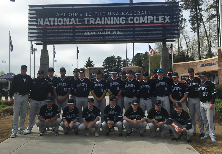 The varsity baseball team played at the National Training Complex in Cary, North Carolina for the National High School Invitational (NHSI) on April 3-6. 