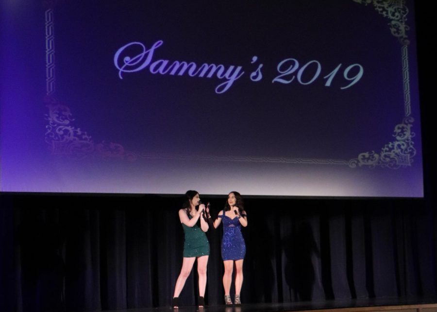 Seniors Sophia Mancia and Arden Reidy host the Sammys. They ran a Youtube channel together and made several videos for the event.