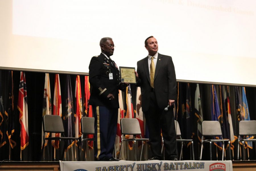 Col. Wimbish awards Rep. David Smith with a certificate of apprectiation. Students enjoyed the speech and were invested in what he had to say.