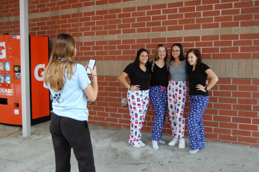 Friends gather all throughout Winter Week to take photos for each themed day. This was pajama day. 