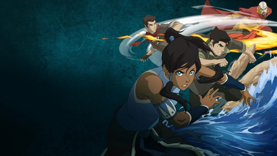 Korra+along+with+the+original+members+of+her+team%2C+Bolin+and+Mako+are+featured+with+their+respective+bending+abilities.+Tenzin%2C+the+son+of+Avatar+Aang+is+also+shown.