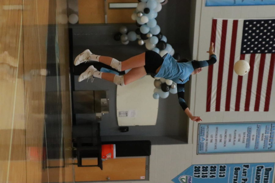 Outside Hitter Brooke Stephens is spiking the ball. Photo from October 7, 2020. 