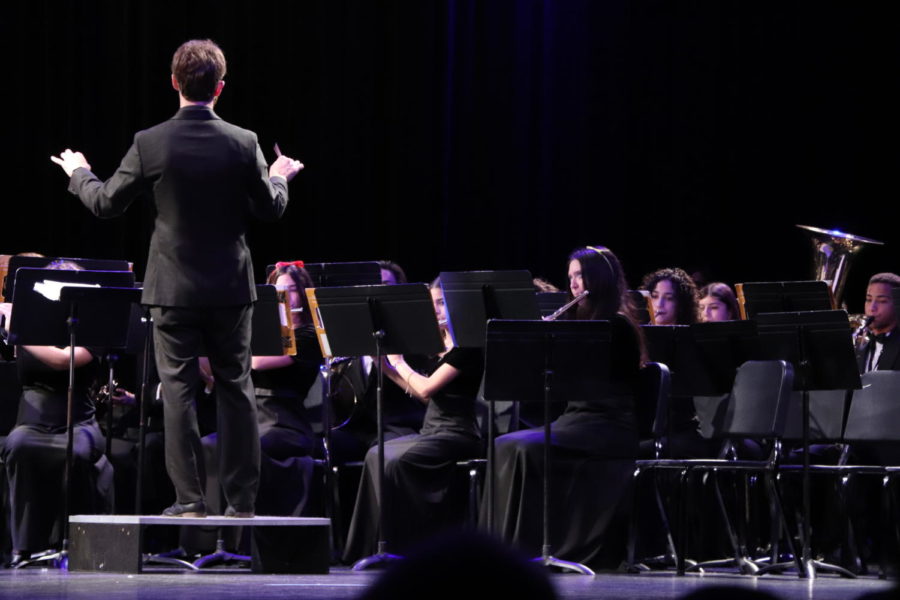 Brad Kuperman conducts the Wind Ensemble during their annual Rhapsody in Blue concert.  The Wind Ensemble is one of three groups performing at MPA.