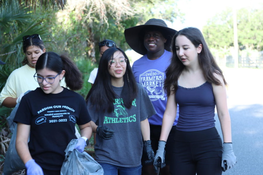 Larrea, vice-president Genevieve Le, Pierre, and Hale finish up the French Honors Society’s road clean up. The next meeting for French Honors Society will be Oct. 17 after school in Pam Lynch’s room, 7-224.