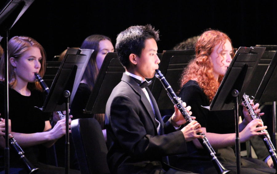 Freshman John Lee plays his clarinet at the annual Rhapsody show on Dec. 2. The clarinet section played a student arrangement of Running Up that Hill.