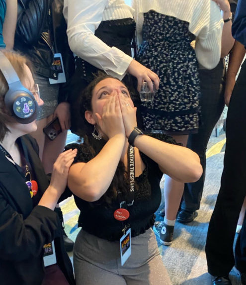 Senior Lily Joseph finds out that her monologue performance won Top Honors. The award is given to the best performances statewide at the annual Thespian State Festival. The troupe received multiple other superiors, as well as an additional Top Honor award for a duet musical. 
