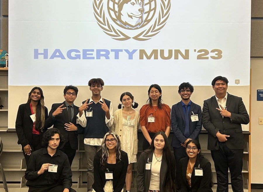 Delegates from the Commission on Crime Prevention and Criminal Justice pose for a group photo after the HagertyMun conference on April 8. In this committee, France was deemed the best delegate. 
