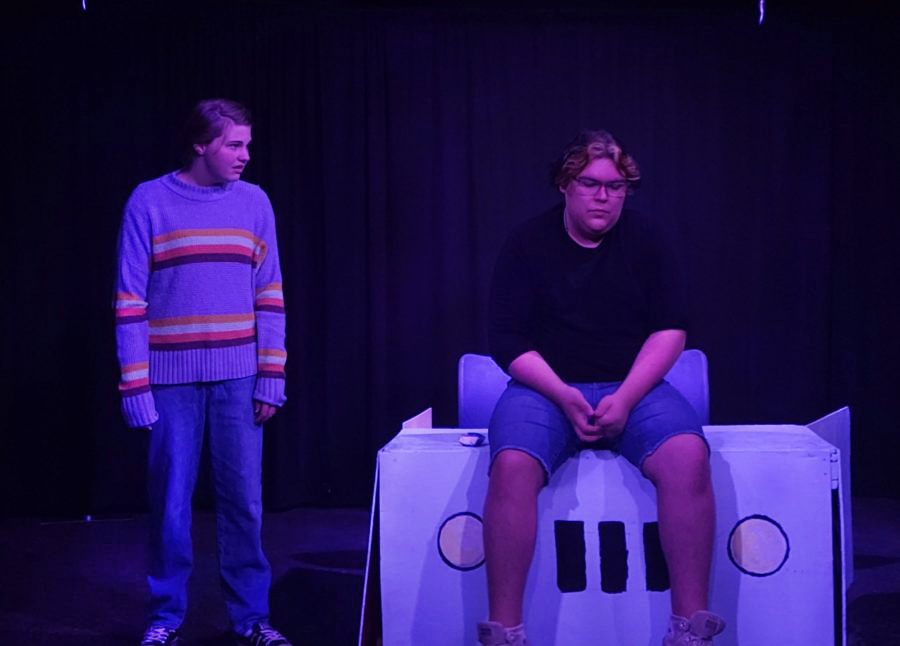 Actors Sage Baril and Oliver Maki act as brothers with a complicated relationship in student directed play I Have Twenty Questions and Nineteen of Them Are About the Weather. The student-led play premiered at Penguin Point Productions on April 15.