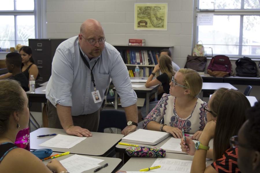 William Bordelon helps students during class. This is Bordelons first year teaching at Hagerty.