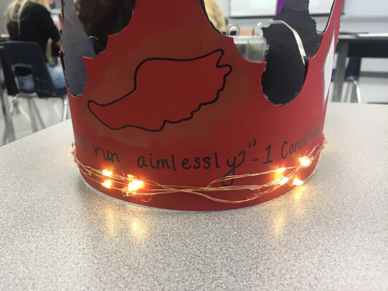 Senior Maria Puccio-Ball decorated her crown with lights. She wanted to add a special touch in order to make her crown more unique. 