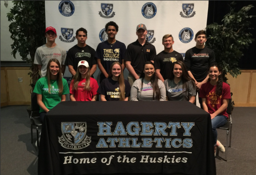 12+seniors+participated+in+NCAA+signing+day.+This+day+is+a+chance+for+the+school+to+recognize+athletes+who+will+play+sports+in+college.+