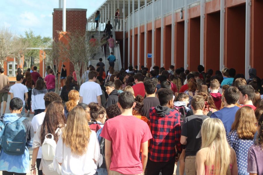 Students walk back to class after the first school walk out. The walk out was held on Wednesday, Feb. 21 and lasted 17 minutes which honored the 17 victims of the Parkland shooting