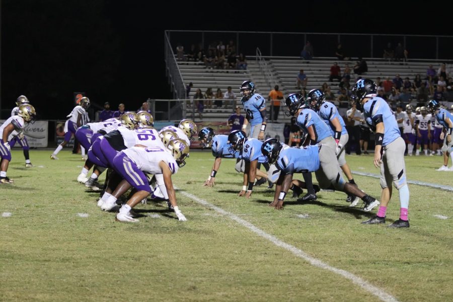 The team lines up their defense to get the ball back from Winter Springs in the final quarter of the game