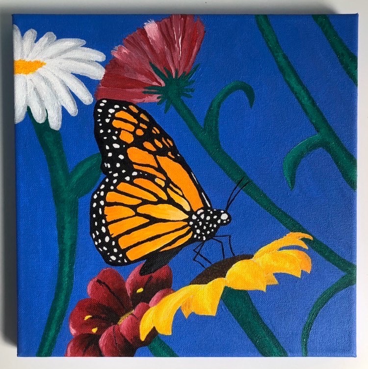 Sophomore Kayley Gilmans finished butterfly painting. Gilman used a canvas and acrylic paints that she had at home.