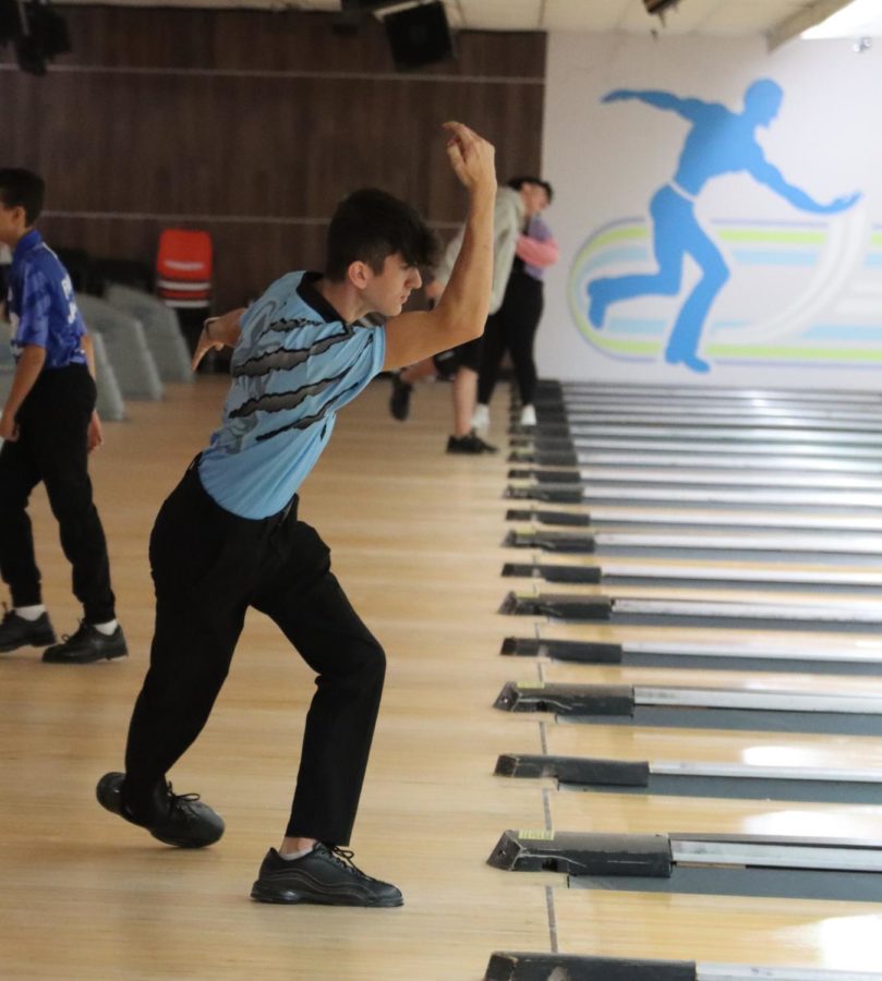 Jacob Daleandro bowls aiming to get a strike against Lake Howell. The boys varsity bowling team took first against Lake Howell. 