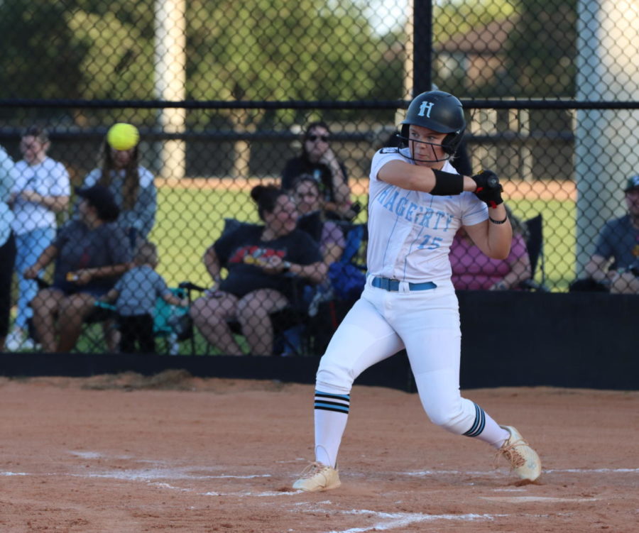 Junior Rachel Matthieson swings at a pitch during the first inning against Oviedo. The girls lost to Oviedo in district semi-finals, but still advancing to regionals. 