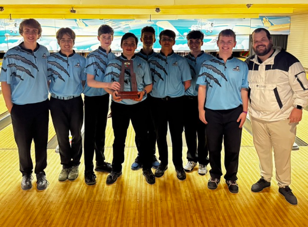 Hagerty boys bowling team and head coach Josh Colquhoun after placing fourth at the FHSAA state bowling championship. 
