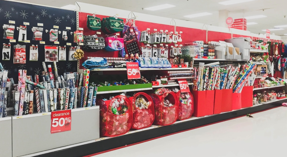 Target promotes its holiday shopping discounts on their festive items.