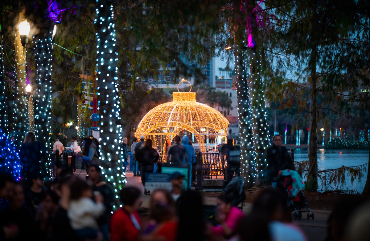 Lake Eola's 2023 Holiday movie night. The next movie is "The Nightmare Before Christmas."