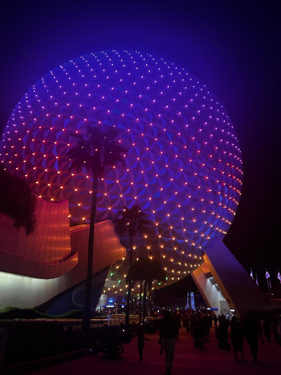 The iconic Epcot ball at the park was lit up for the Holidays. Students were able to take pictures in front of it.