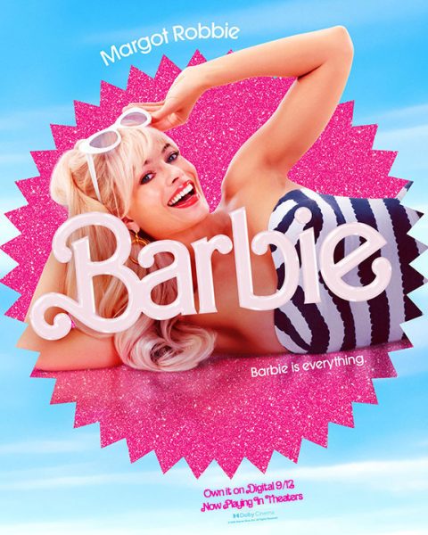 One of the posters for Greta Gerwigs Barbie. showing lead actress Margot Robbie in her classic Barbie look. The movie has been nominated for eight Oscars.