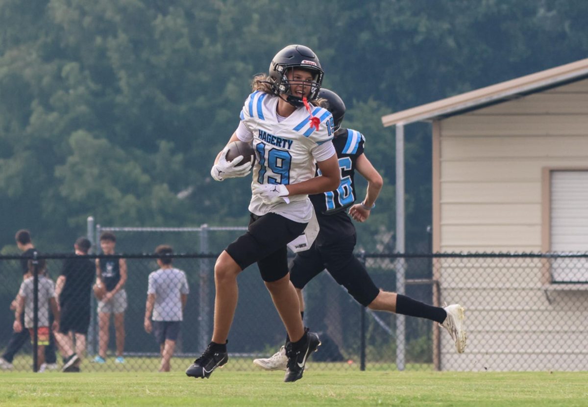 Senior Jalen Rivera runs during a preseason scrimmage. Varsity football's next game is against Oviedo on Oct. 4.