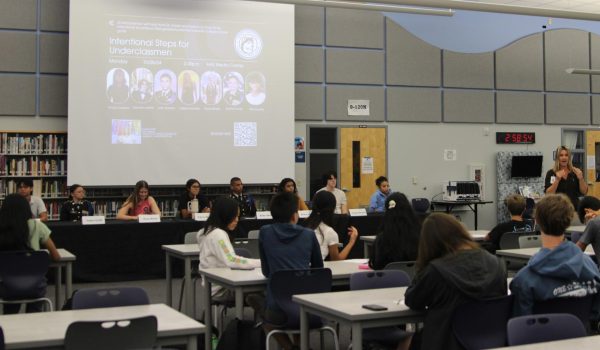 Dr. Andrea Fuhrer introduces senior speakers during the Intentional Steps seminar. Fuhrer chose the eight to share steps they took that enabled their successes. 