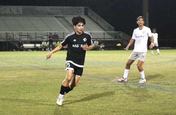 Senior Adrian Davila runs to catch up with his teammate. With the successful shutout, the team will play Edgewater on Nov. 8 , Lake Brantley on Nov. 13 and Lyman on Nov. 15, all in Sam Momary Stadium.