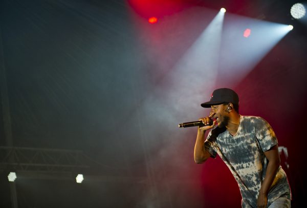 Kendrick Lamar performs at the Super Bowl LIX halftime show courtesy of WGN Radio.