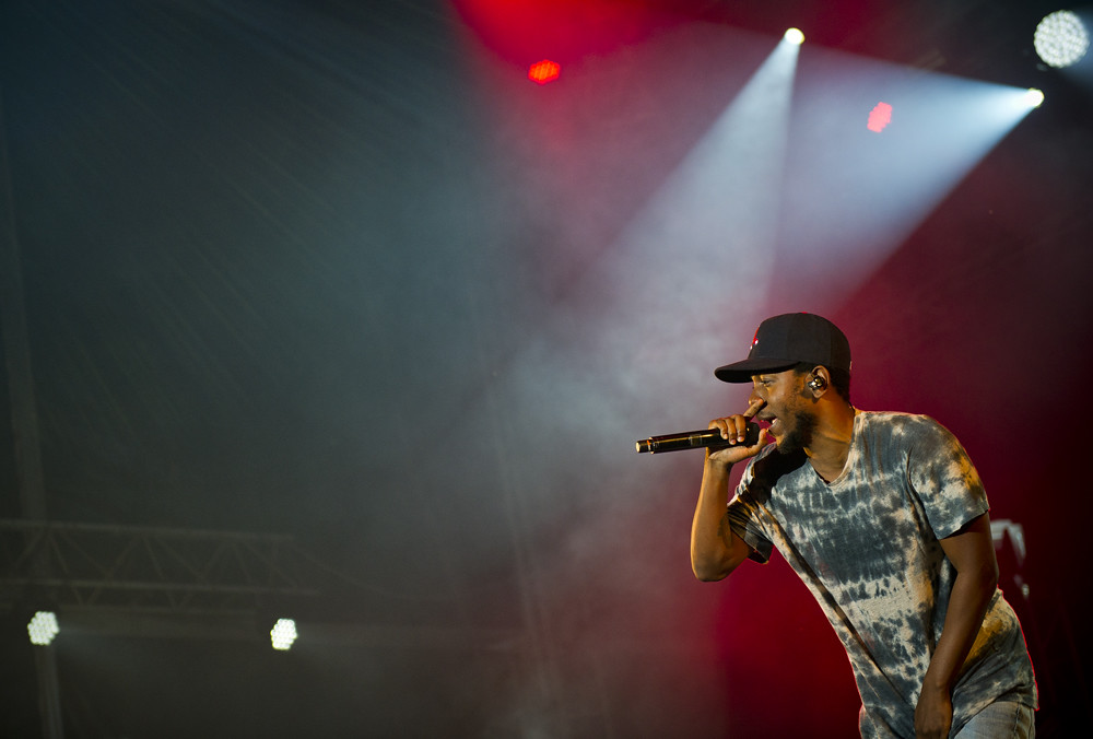 Kendrick Lamar performs at the Super Bowl LIX halftime show courtesy of WGN Radio.