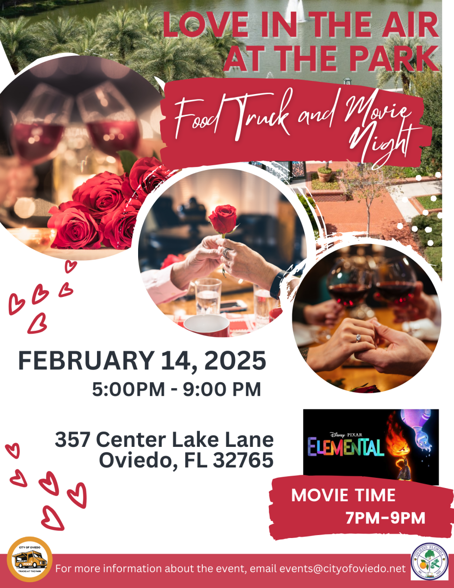 The Love is in the Air food truck and movie night is the City of Oviedo's latest event. It will have a Valentine's Day theme and have food from local vendors.