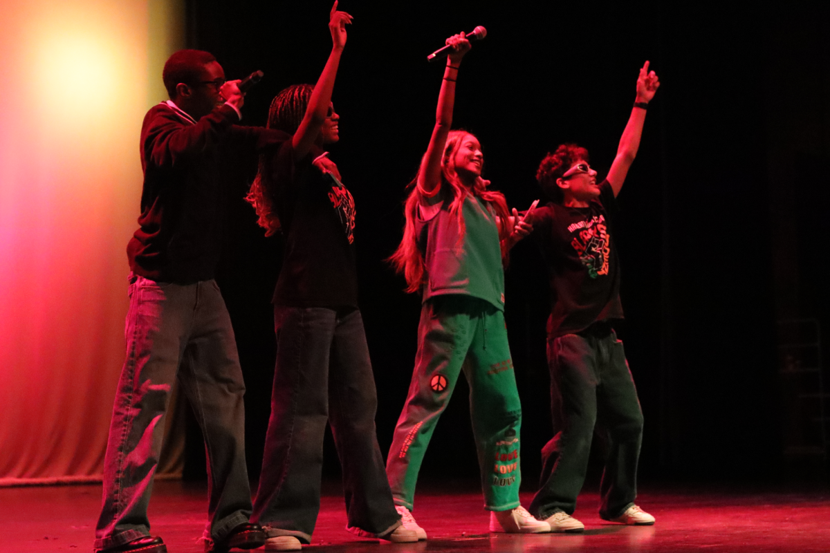 David Douglas, Aniah Desroaches, Misa Gibbs and Will Lange perform Sticky in the showcase. Sticky was the only song they changed the lyrics to so that it was related to BSU.