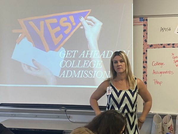 College and Career counsellor Dr. Andrea Fuhrer giving a presentation about preparing for college. Fuhrer plans to have many events in the future to further help the rising seniors to get ready for after high school.