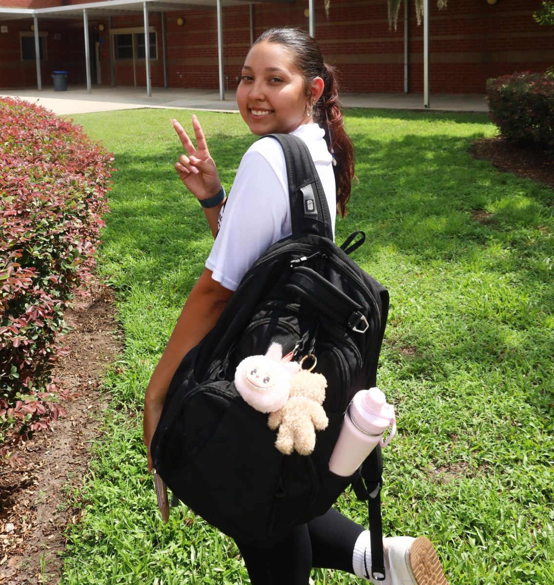 Annabella Reyes Rogaschesky, 12 sporting her Labubu keychain. Labubus are often seen on students' bags around campus.