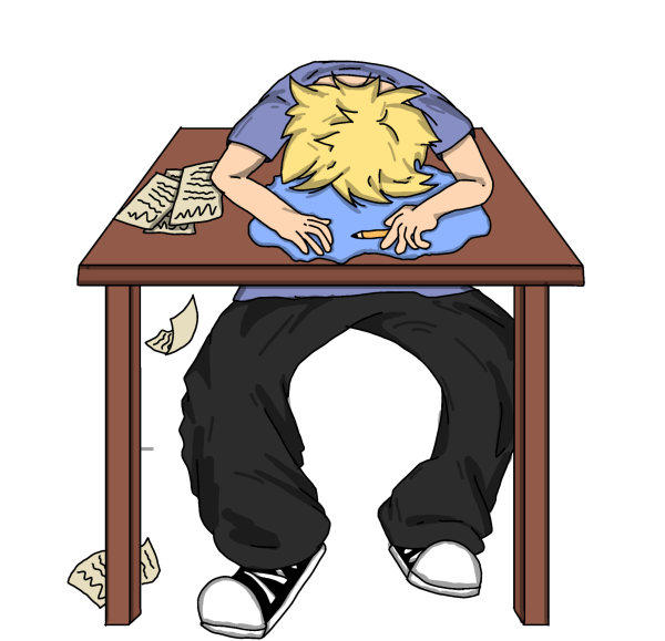 A student dozes off in class, tired from lack of sleep. With high school starting so early, it makes it hard for students to stay focused in school.