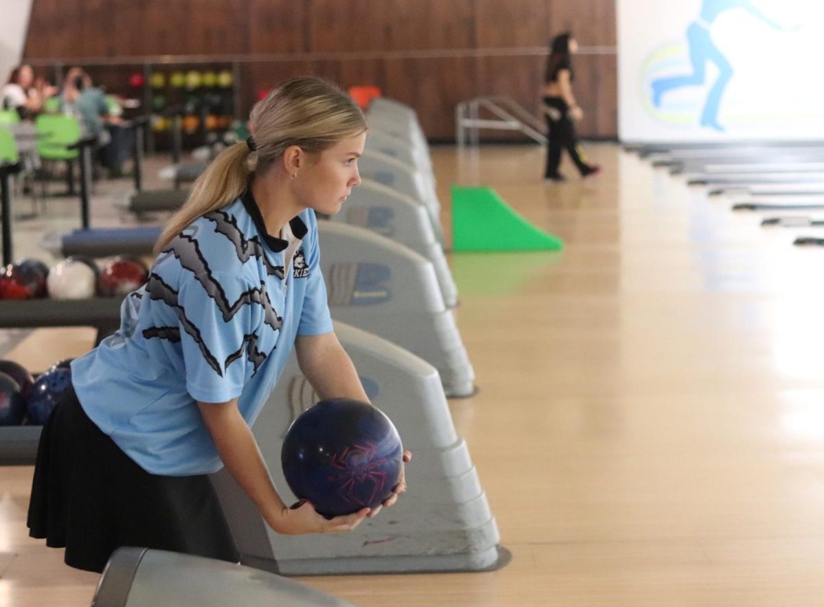Chole Tabor prepares her throw. Tabor had a 148 High Game, making her one of the top performers for the girls team.