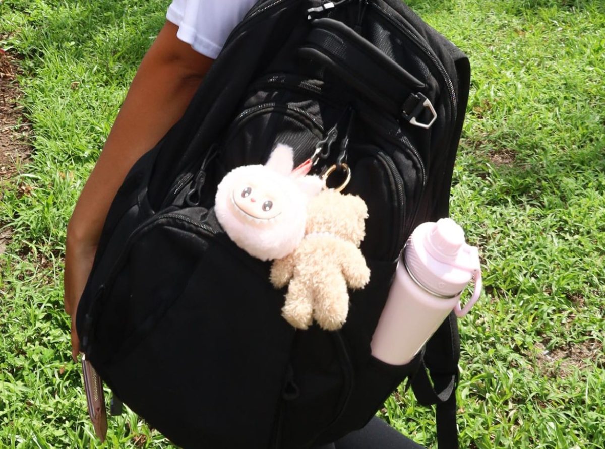 Annabella Reyes Rogaschesky, 12 sporting her Labubu keychain. Labubus are often seen on students' bags around campus.
