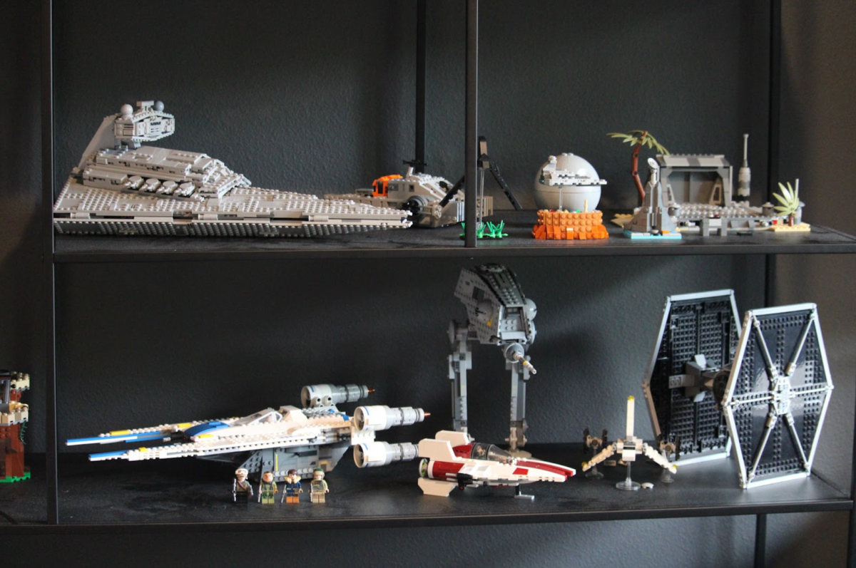 Senior Alex Zimmerman's collection of "Star Wars" sets, displaying on his shelf. Zimmerman is among many students who have collected Legos since childhood.
