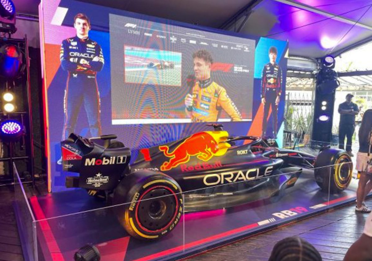 Photo of RB19 (Red Bull 19, the car Max Verstappen won his world title with in 2023) taken at a fan event hosted by Red Bull on the day of the Miami Grand Prix.
